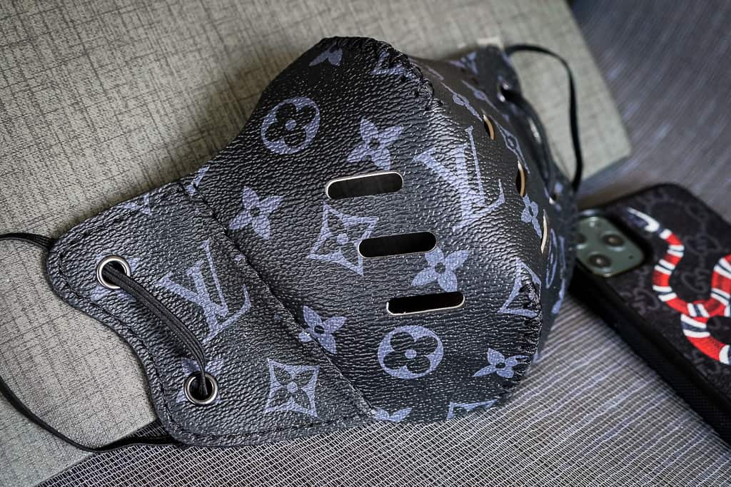 Louis Vuitton 8 Monogram Eclipse Leather Face mask use together with  another 4 Layers Face mask